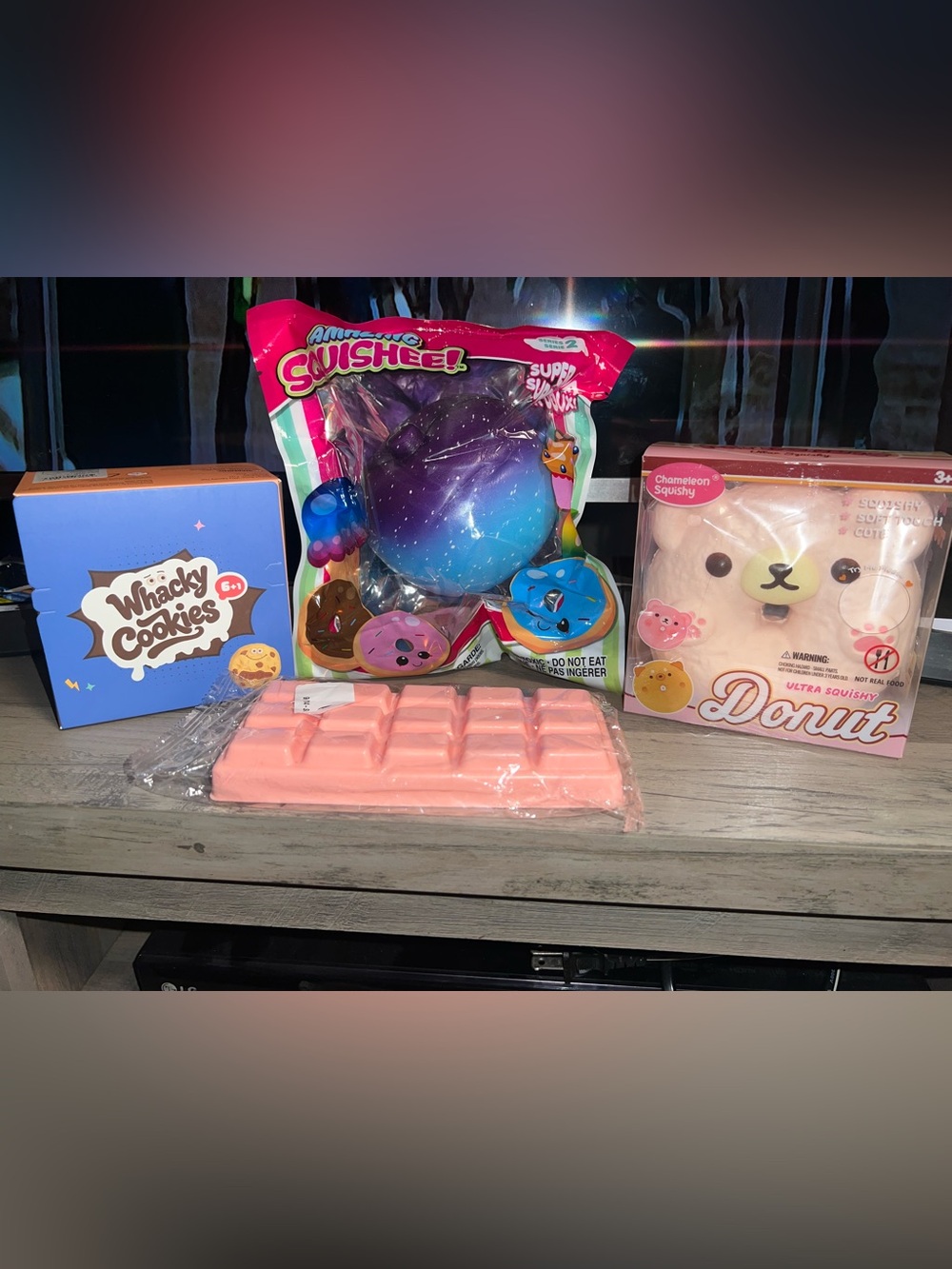 4 Pc Desert Squishy Bundle Scented bear donut whaky cookies jumbo chocolate bar